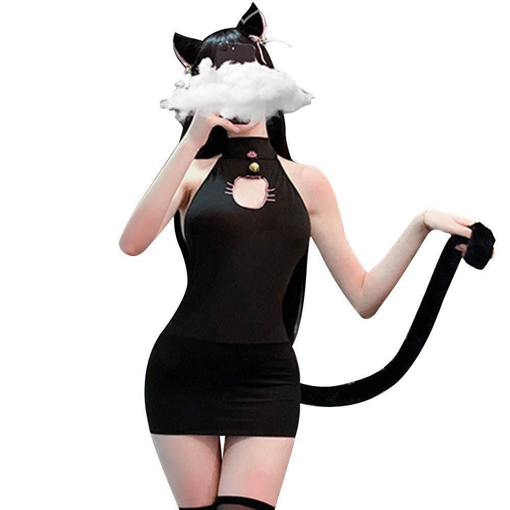 1317 Anime Cat Lingerie Cute Cat Face Keyhole Bodycon Dresses Cosplay